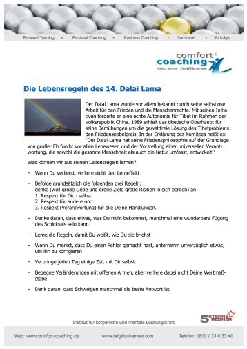 Die Lebensregeln des 14. Dalai Lama - Comfort Coaching