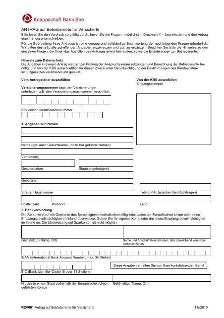 Antrag Auf Betriebsrente Fur Versicherte Knappschaft Bahn See