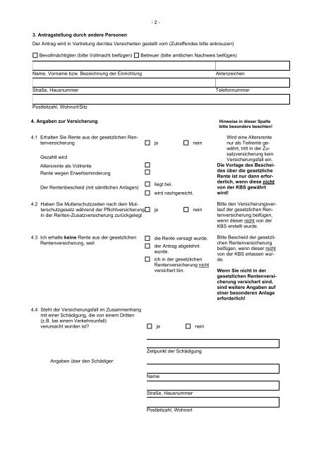 Antrag auf Betriebsrente für Versicherte - Knappschaft-Bahn-See