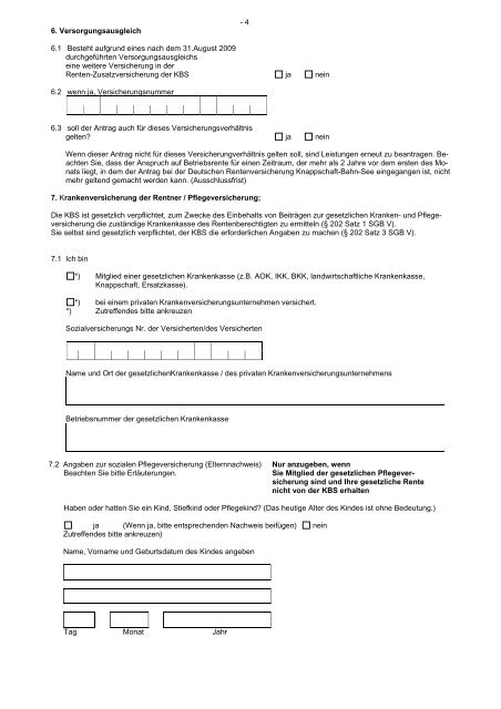 Antrag auf Betriebsrente für Versicherte - Knappschaft-Bahn-See