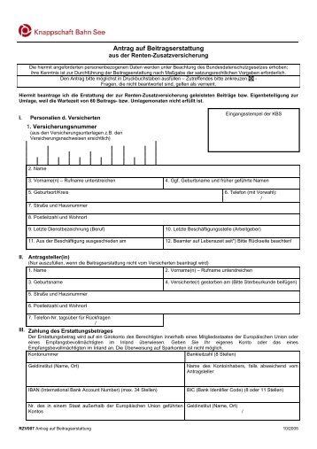 Antrag auf Beitragserstattung (PDF/51 KB) - Knappschaft-Bahn-See