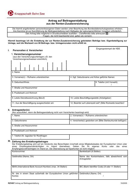 Antrag auf Beitragserstattung (PDF/51 KB) - Knappschaft-Bahn-See