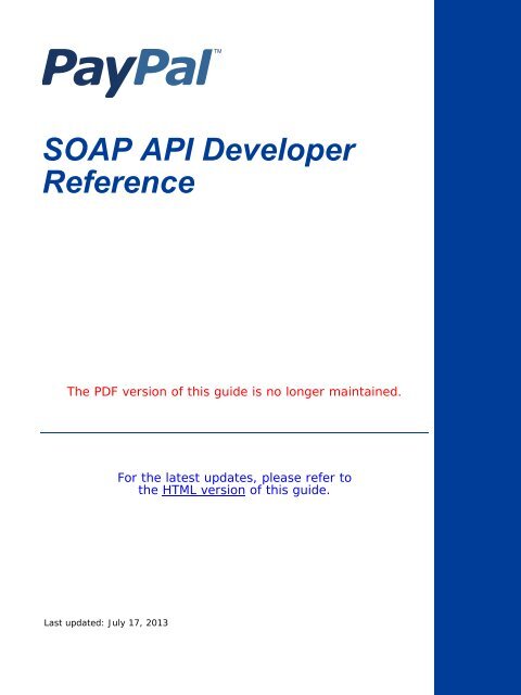 PayPal SOAP API Developer Reference