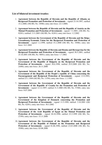 List of bilateral investment treaties: