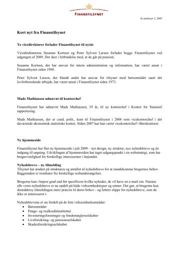 Kort nyt fra Finanstilsynet