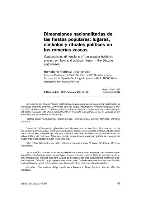 Dimensiones nacionalitarias de las fiestas populares: lugares ...