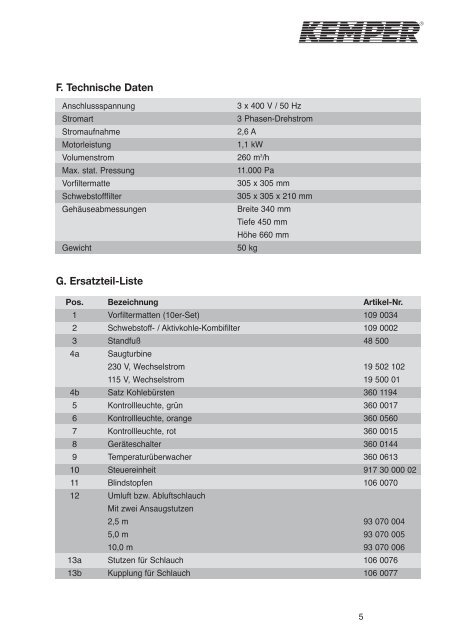 und Filteraggregat - Kemper