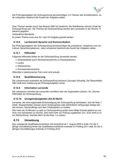 Download Schullehrplan ABU, EFZ - Bildungszentrum Interlaken