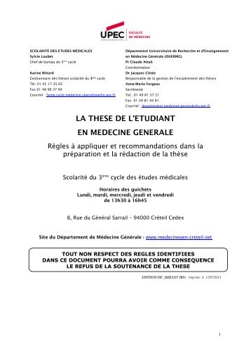 LA THESE DE L’ETUDIANT EN MEDECINE GENERALE