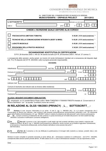 ALLEGATO: OrphÃ©us project - modulo di iscrizione - Conservatorio ...