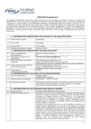 Diploma Supplement - IMC Fachhochschule Krems GmbH