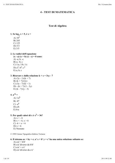 4 Test Di Matematica Test Di Algebra Iti Omar