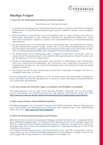 HÃ¤ufige Fragen - Hochschule Fresenius