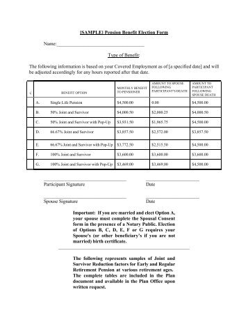 [SAMPLE] Pension Benefit Election Form Name: Type of ... - EISB.org