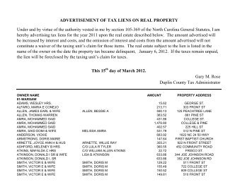 ADVERTISEMENT OF TAX LIENS ON REAL ... - Duplin County