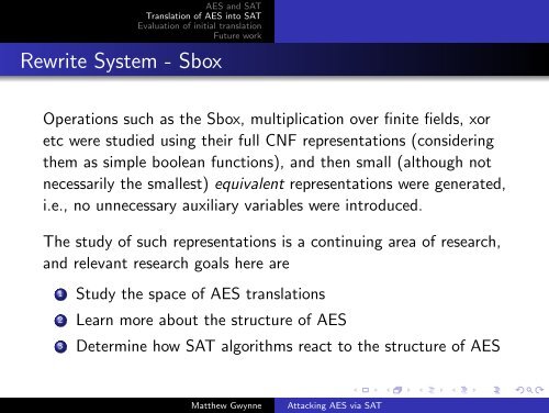 Attacking AES via SAT - Department of Computer Science