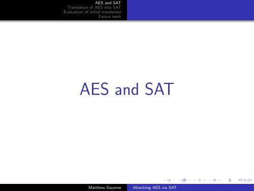 Attacking AES via SAT - Department of Computer Science