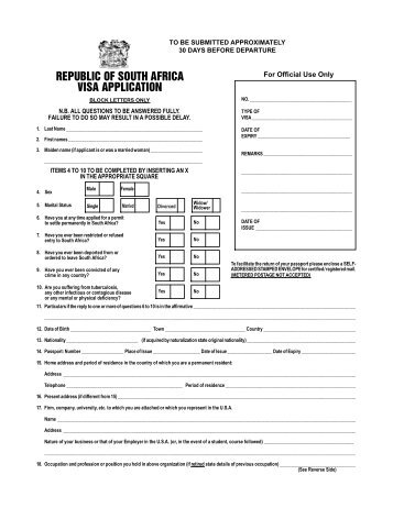 REPUBLIC OF SOUTH AFRICA VISA APPLICATION