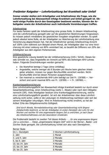 Lohnfortzahlung bei Krankheit oder Unfall, 2009.03.06 - argusch ag