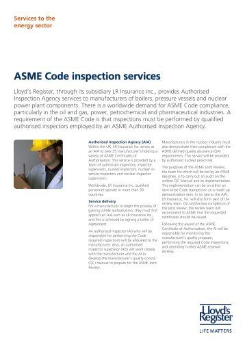 ASME Factsheet (pdf, 118kb) - Lloyd's Register