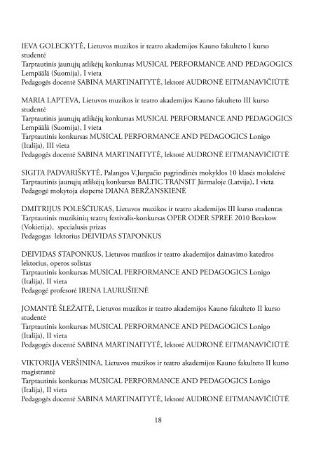 2010 m. tarptautiniÅ³ konkursÅ³ laureatai ir jÅ³ pedagogai - Lmrf.lt