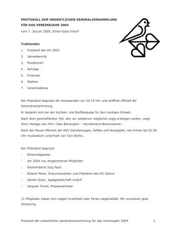 Protokoll der ordentlichen GV 2005 - und Vogelschutzverein Urdorf