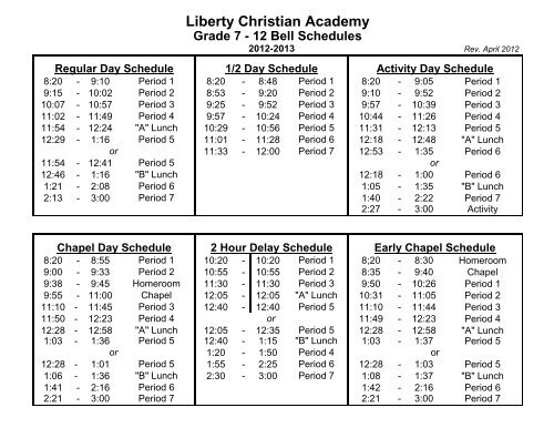 12 Bell Schedules - Liberty Christian Academy