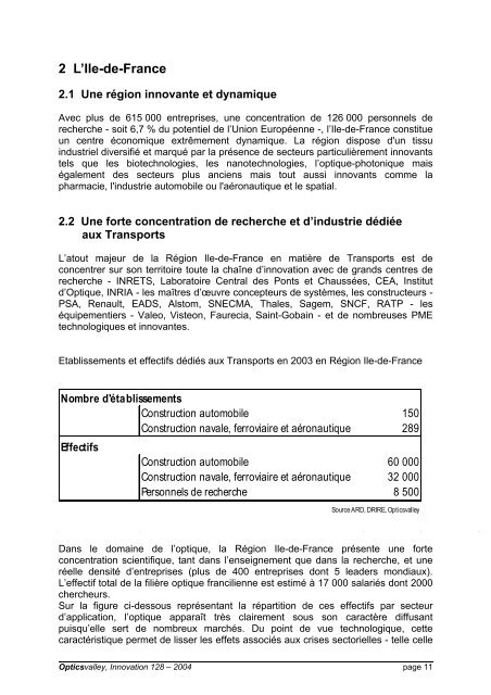 Etude Paris-Optique-Transport, 2004 - Opticsvalley