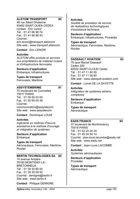 Etude Paris-Optique-Transport, 2004 - Opticsvalley