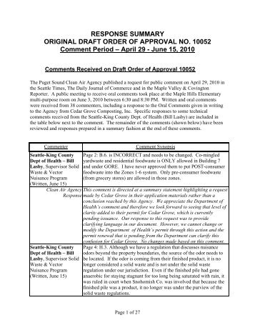 RESPONSE SUMMARY - Puget Sound Clean Air Agency