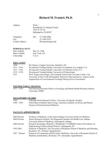 Rich Frankel's CV - Psychology @ IUPUI