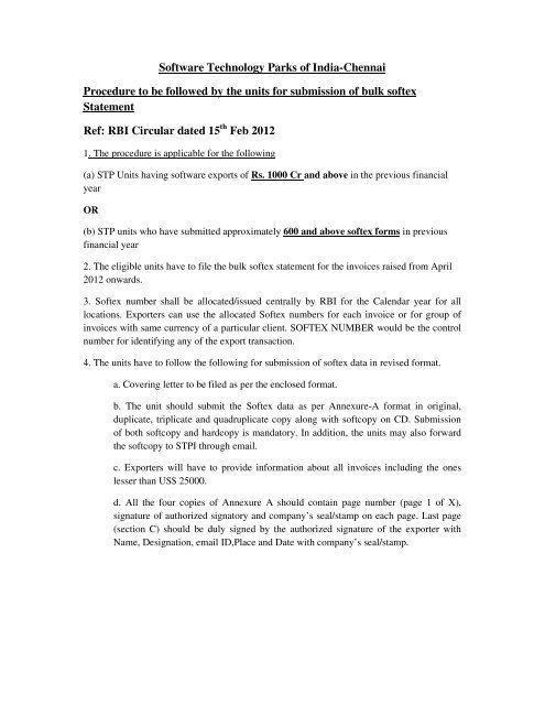 Procedure for Submission of simplified Softex ... - Chennai - Stpi.in