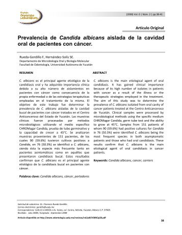 Prevalencia de Candida albicans aislada de la cavidad oral de ...