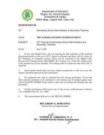 Department of Education Region VII, Central Visayas DIVISION OF ...