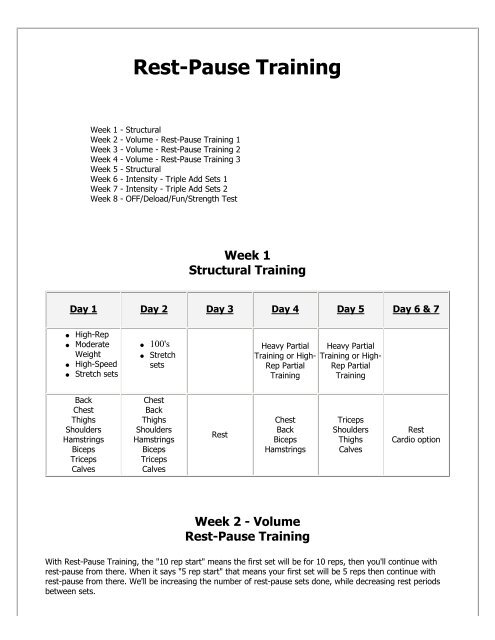 Week 2 - Volume Rest-Pause Training - SportsWorkout.com