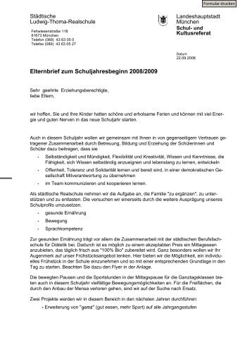 Elternbrief zum Schuljahresbeginn 2008/2009 - bei der StÃ¤dtischen ...