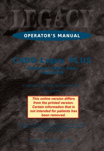CADD Legacy Plus Operator's Manual