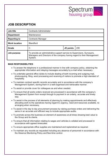 Job Description and Person Specification - Spectrum Housing Group