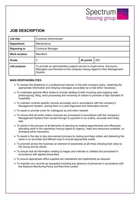 Job Description and Person Specification - Spectrum Housing Group