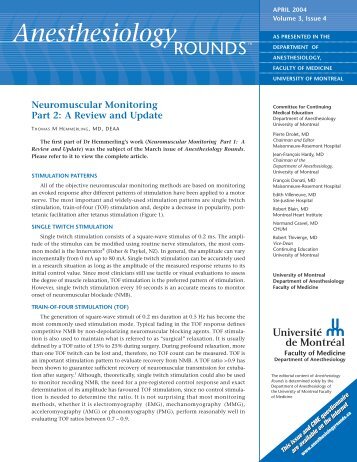 Neuromuscular Monitoring Part 2: A Review and Update