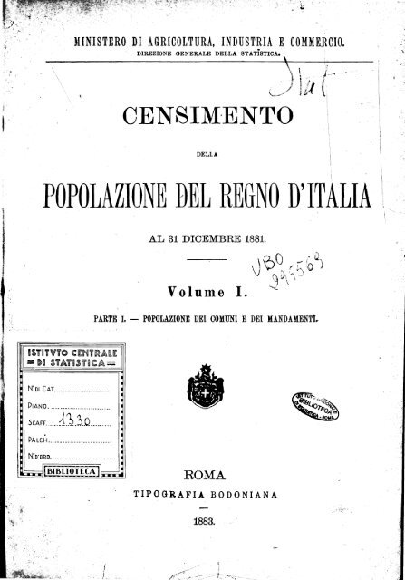 POPOLAZIONE DEL REGNO D'ITALIA - Istat