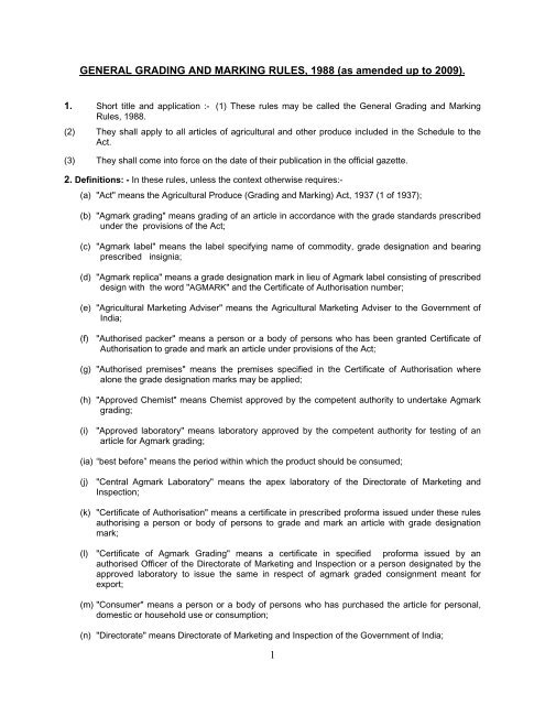 1 GENERAL GRADING AND MARKING RULES, 1988 ... - Agmarknet