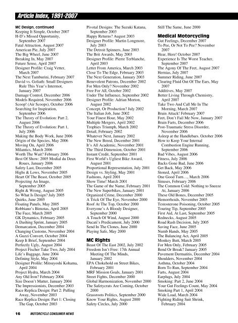 MCN Article Index, 1991-2007 - Motorcycle Consumer News