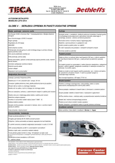 Serijska oprema in paketi dodatne opreme (pdf) - Caravan doo