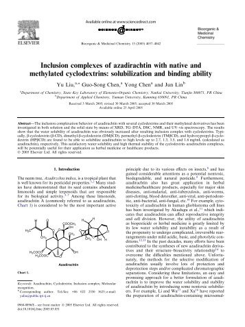 Inclusion complexes of azadirachtin with native and methylated ...