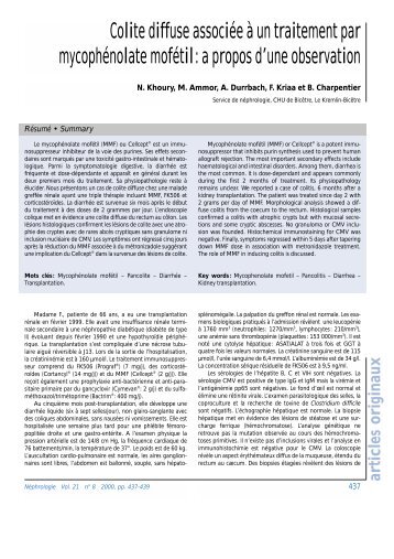 Colite diffuse associée à un traitement par mycophénolate mofétil: a ...