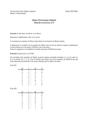 Option Electronique Digitale Planche d'exercices nÂ°4