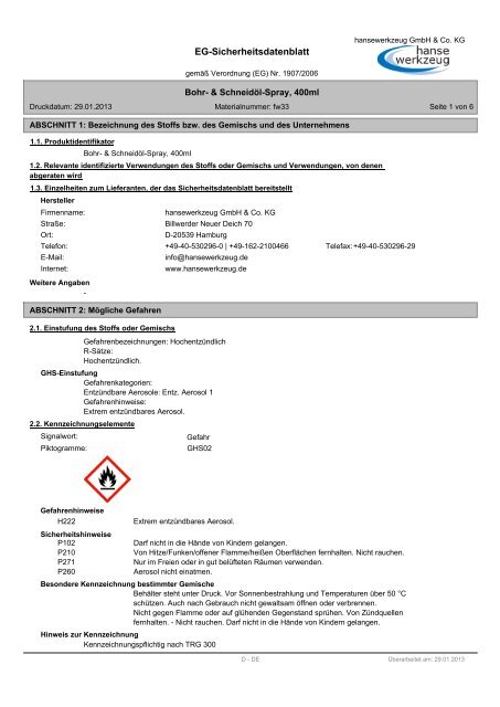 Sicherheitsdatenblatt pdf - hansewerkzeug