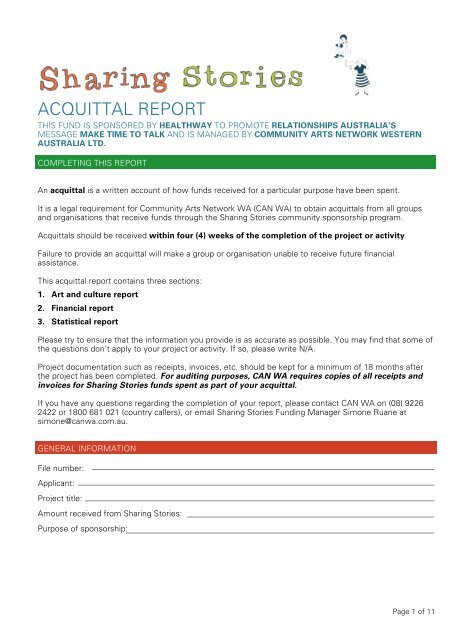 ACQUITTAL REPORT - Community Arts Network Western Australia