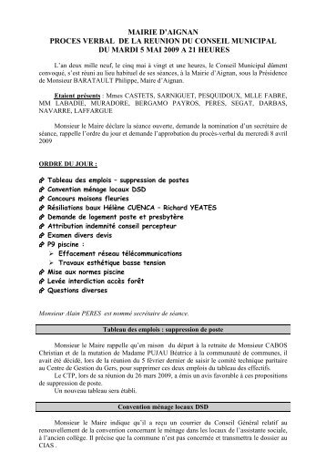 procÃ¨s verbal rÃ©union du 5 mai 2009 - Aignan